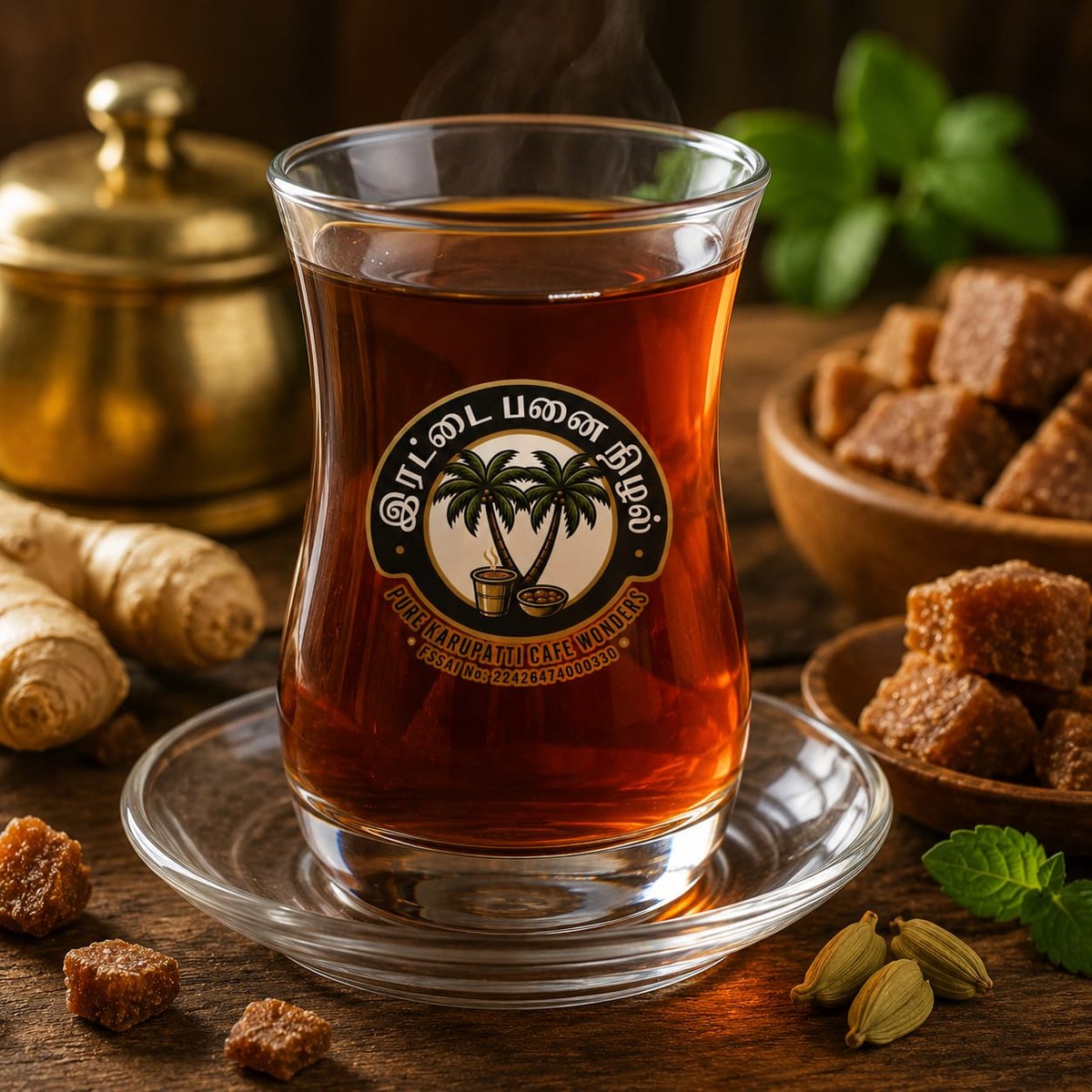 Karupatti Ginger Tea — deep amber traditional drink
