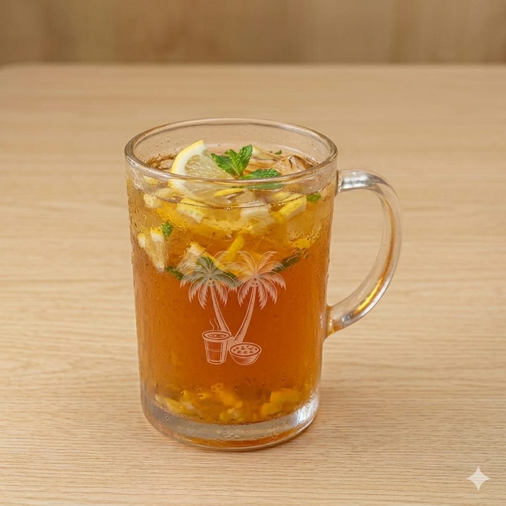 Iced Lemon Tea in branded Irattai Panai Nizhal glass